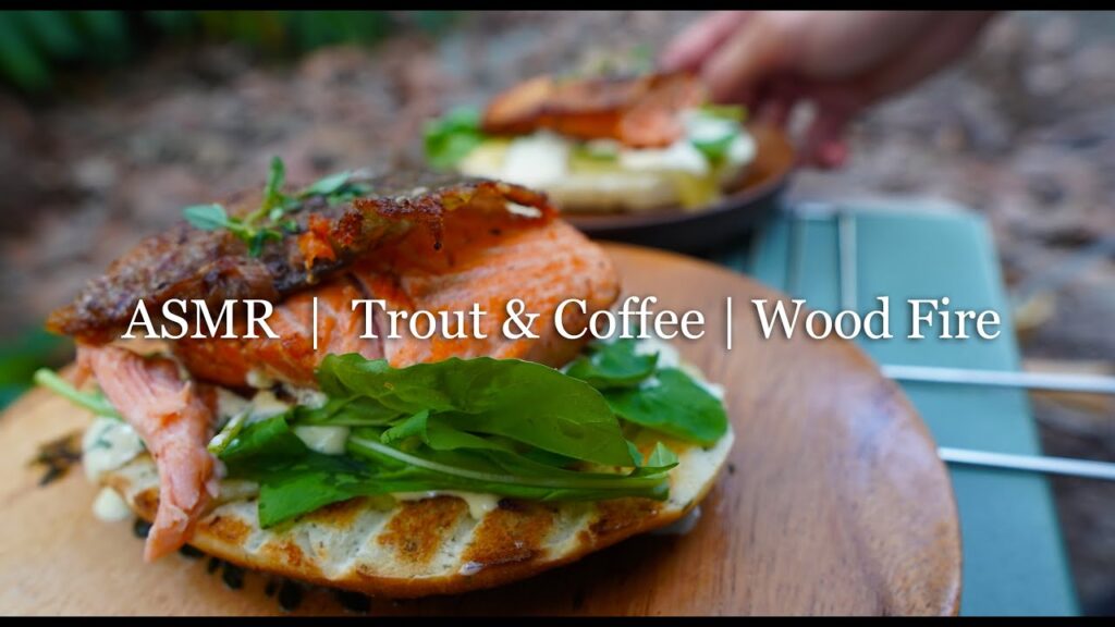 WoodFire Crispy Trout Sandwich & Coffee in Forest Bushcraft ASMR